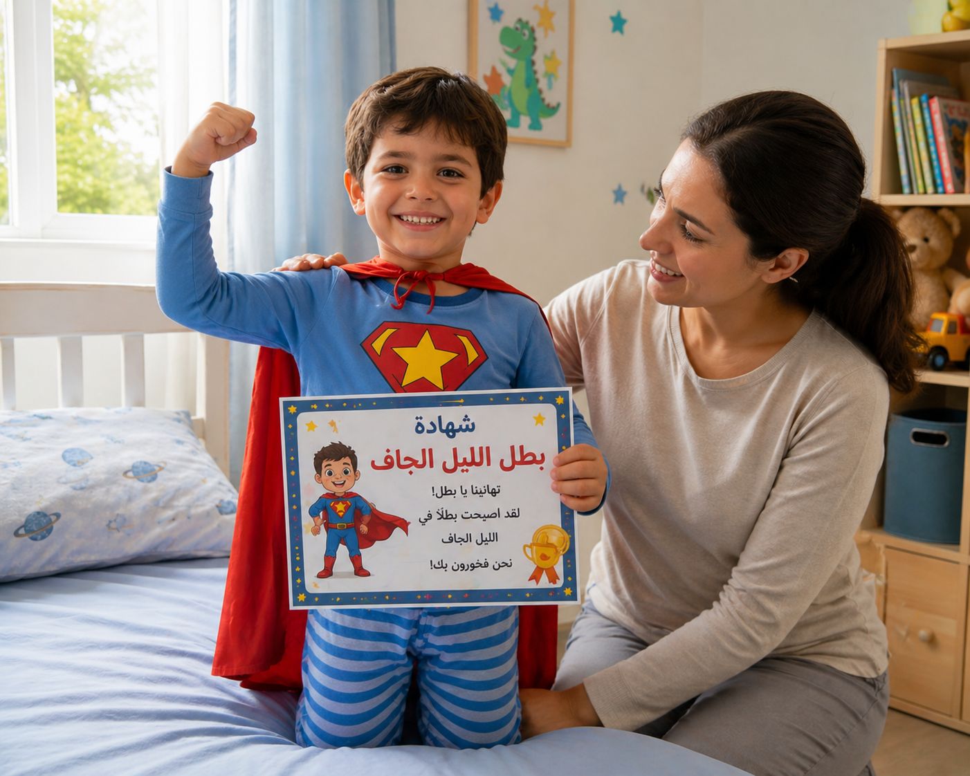 أم سعيدة بنتيجة نجاح طفلها